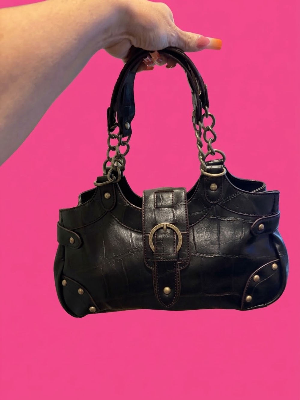 Nine West Y2K Black Shoulder Bag with Buckle Detail